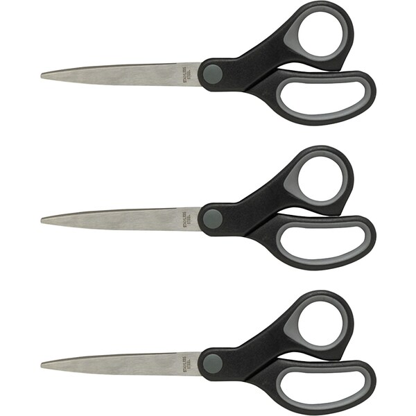 Sparco Straight Scissors, Rubber Handles, 8" Straight, 3/BD, Black PK SPR25226BD - main